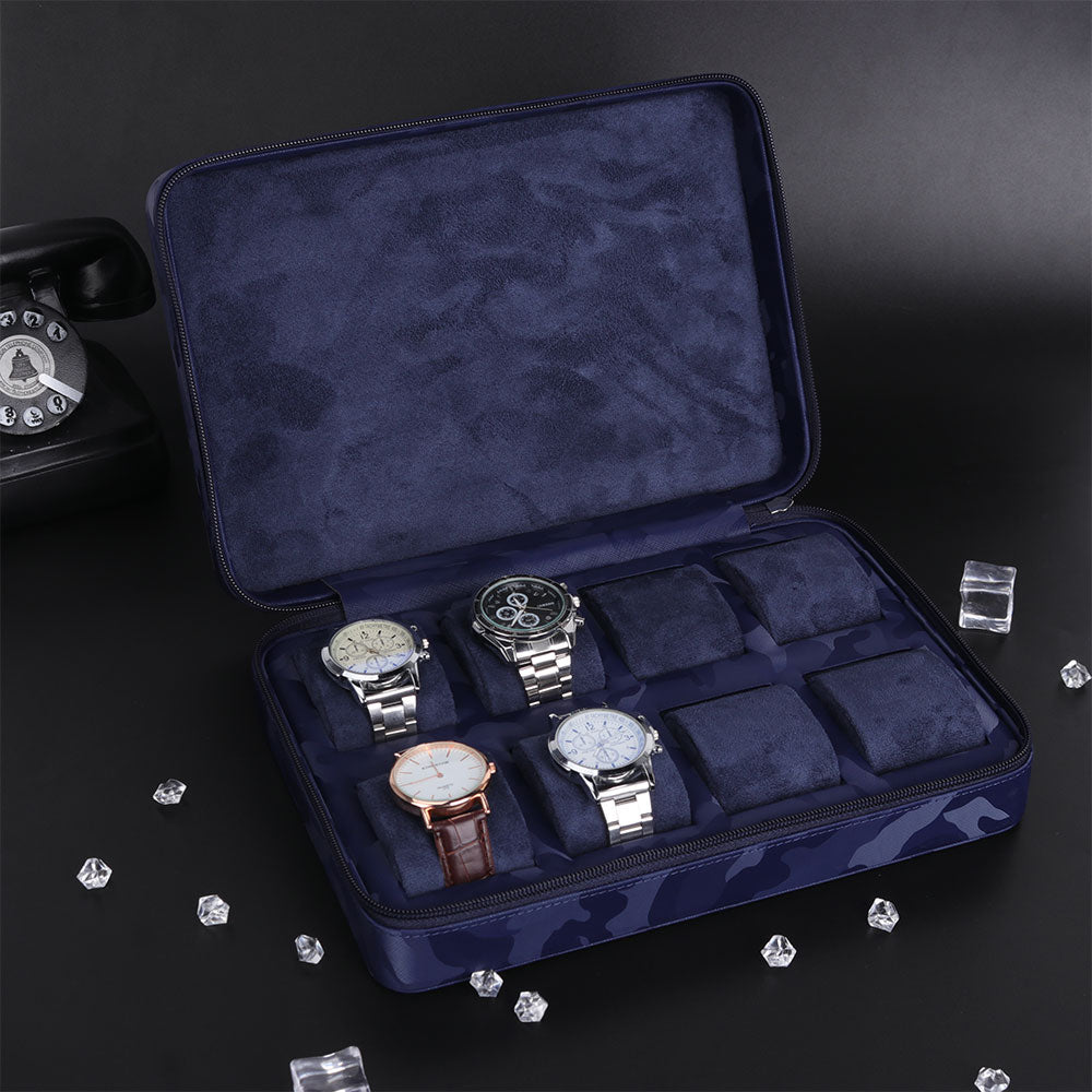 Handmade Luxury Genuine Leather Watch Jewelry Holder - 8 Slot Watch Display Storage Box Case
