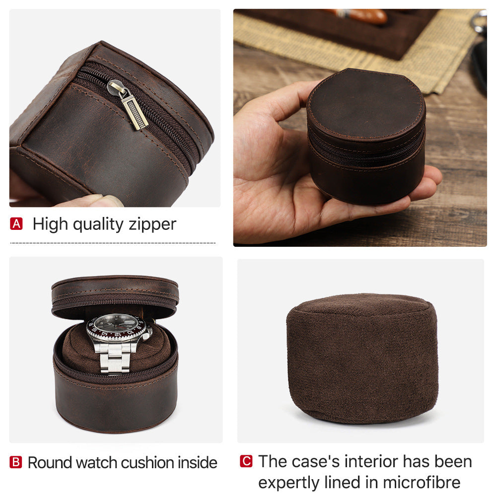 Portable Outdoor Leather Watch Organizer - Vintage Single Watch Travel Case with Removable Watch Pillow - Delicate Leather