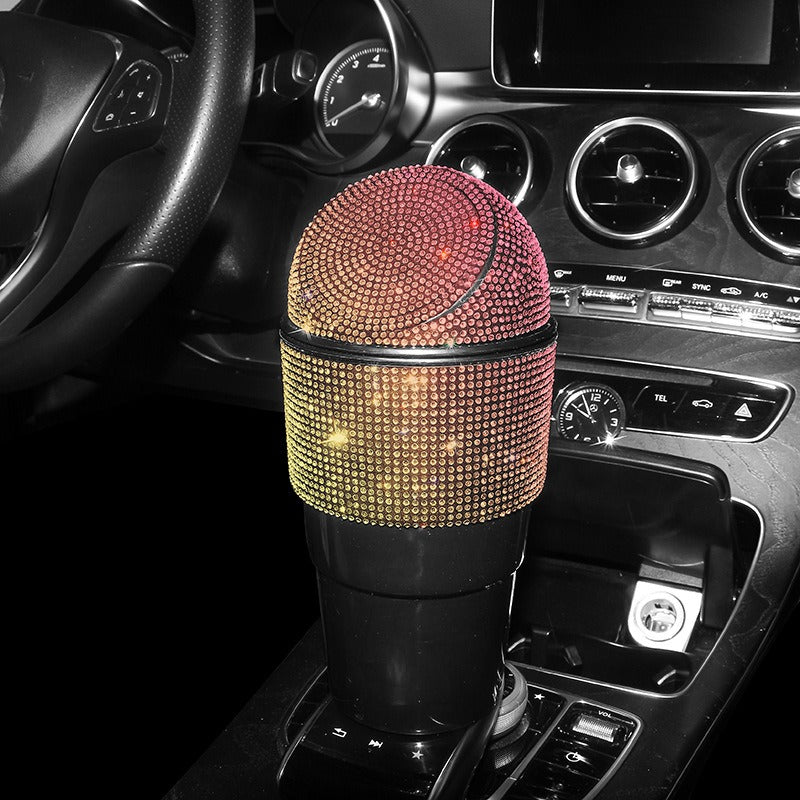 Car Trash Can - Crystal Diamond Auto Dust Case Storage Bottle Holder Sealed Garbage Bin Pressing Type Car Accessories - 2 Pack - Delicate Leather