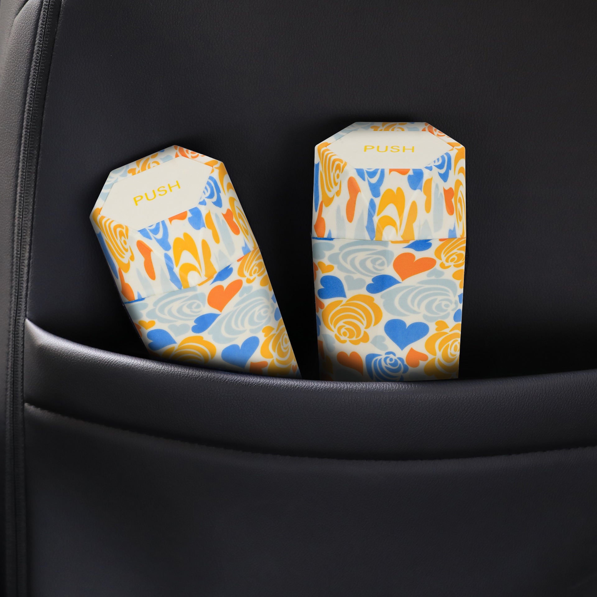 Custom Logo Plastic Bin Trash Containers for Cars - 2 Pack - Delicate Leather