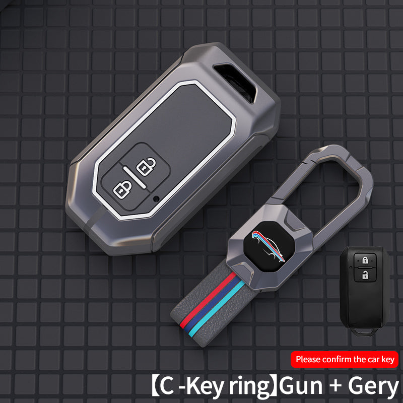 Car Key Case Full Cover Fob - Zinc Alloy Smart Leather Metal Key Cover for Car - Delicate Leather