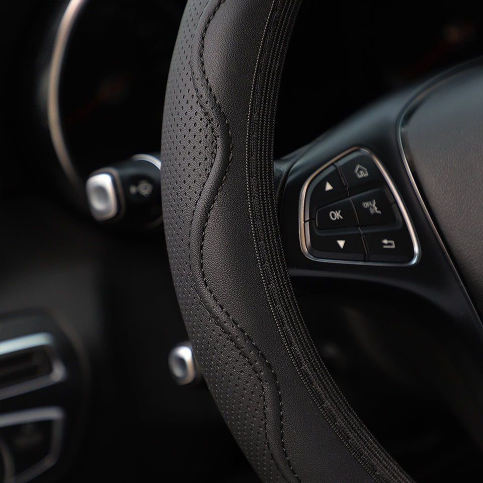 Premium Leather Car Steering Wheel Cover Non-Slip Auto Vehicle Wheel Cover