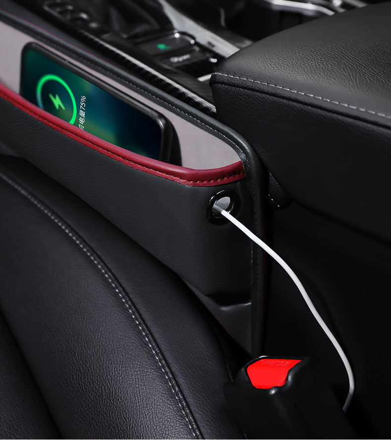 Car Seat Gap Filler Organizer, Custom For All Cars, Multifunctional PU Leather Seat Gap Storage Bag - Car Seat Gap Filler with Phone and Cup Holder - Delicate Leather