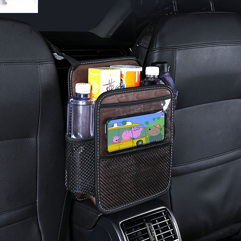 Car Leather Multi-Pocket Handbag Holder - Seat Storage Between Seat Organizer, Kid and Pet Barrier - Delicate Leather