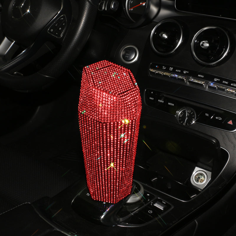 New Bling Diamond-Shaped Car Trash Can with Lid - Mini Garbage Storage Box - Delicate Leather