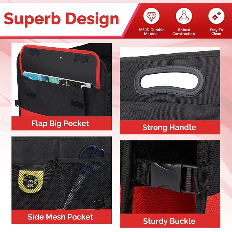 95L Large Collapsible Fortem Cargo Trunk Storage Box - Foldable SUV Car Trunk Organizer - Delicate Leather