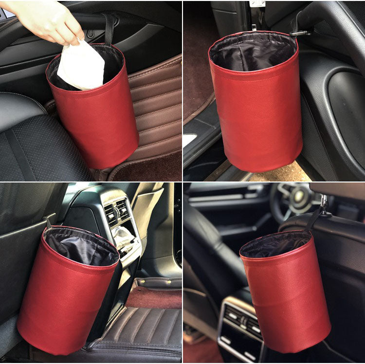 Car Storage Basket Interior Rubbish Container for Waste Organizer Holder - Delicate Leather