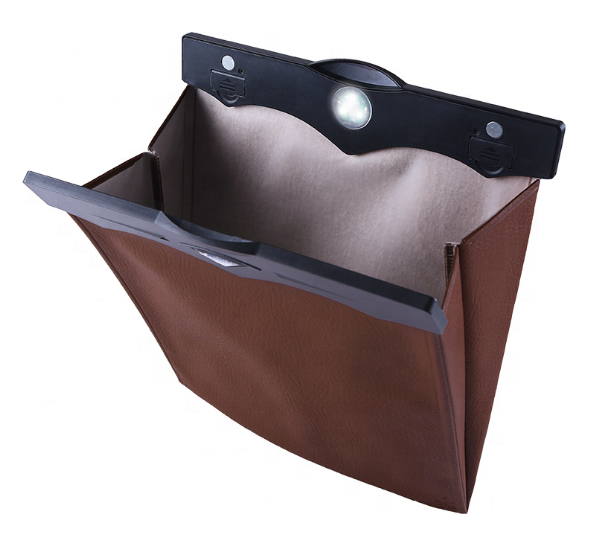 Universal Car Trash Can - Multi-Function with LED Light Mini Car Bin Organizer - Delicate Leather