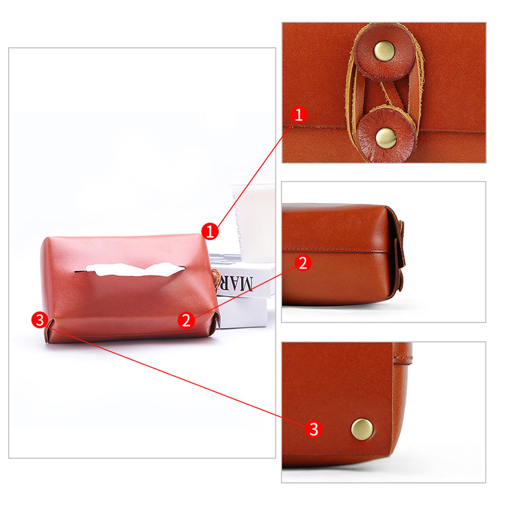 Vintage Genuine Leather Tissue Holder Case | Elegant Leather Tissue Box Storage