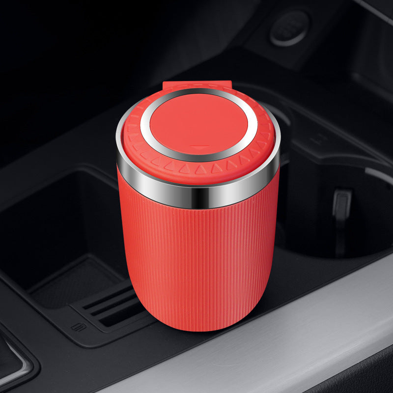 High-Quality Car Ashtray - Cylindrical Smoke Cup Holder with Lid and Metal Lining, 7x7x10 cm - 2 Pack - Delicate Leather