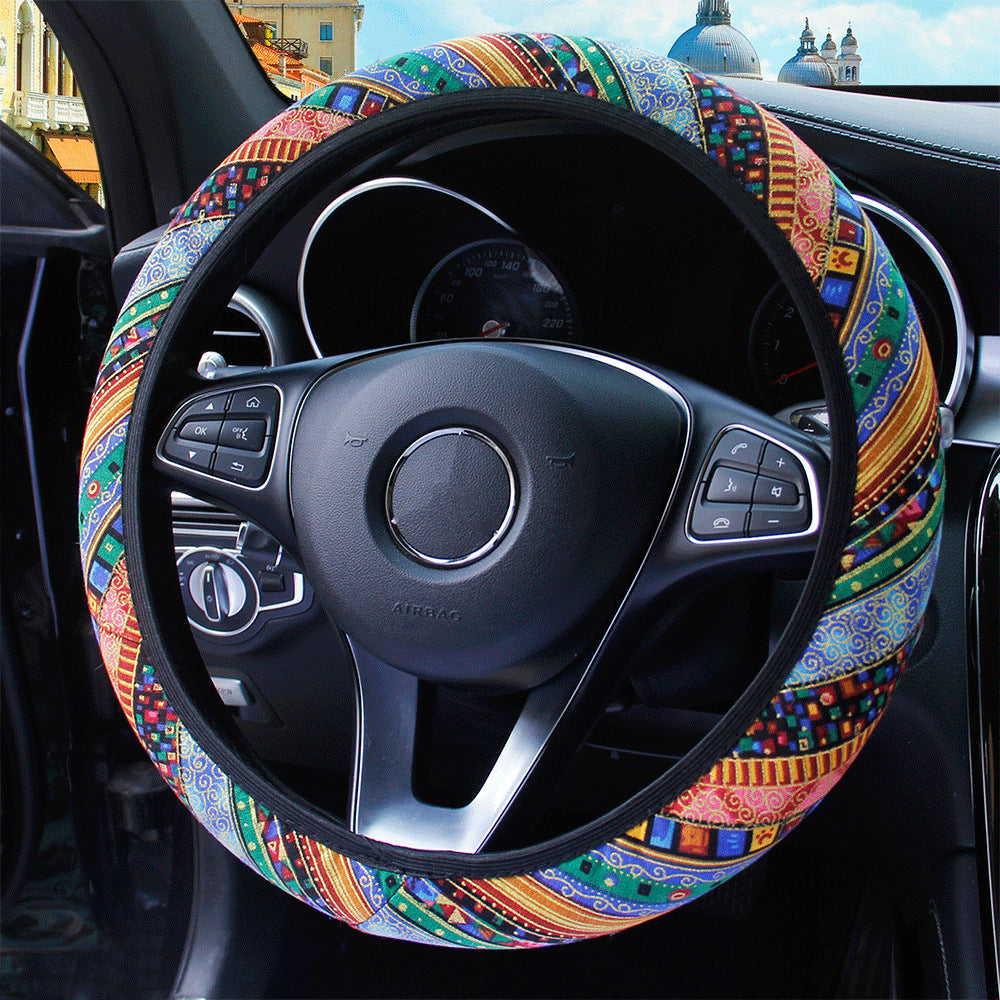 37-38cm Universal Elastic Car Steering Wheel Cover - Four Seasons Ethnic Style Car Interior Accessories