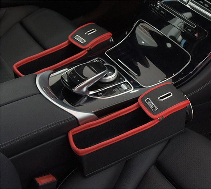 Car Chair Seat Organizer with Coin Box and Cup Holder - 2 Pack - Delicate Leather