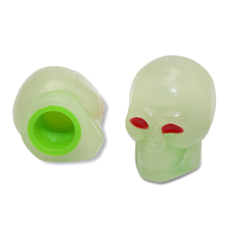 Fluorescent Skull Head Car Tire Valve Stem Caps - Glow in the Dark Universal ABS Material - Delicate Leather