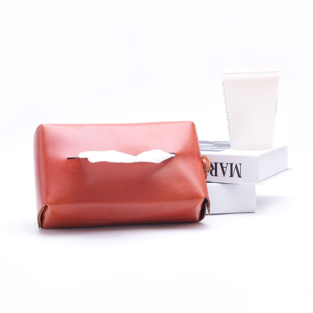 Vintage Genuine Leather Tissue Holder Case | Elegant Leather Tissue Box Storage
