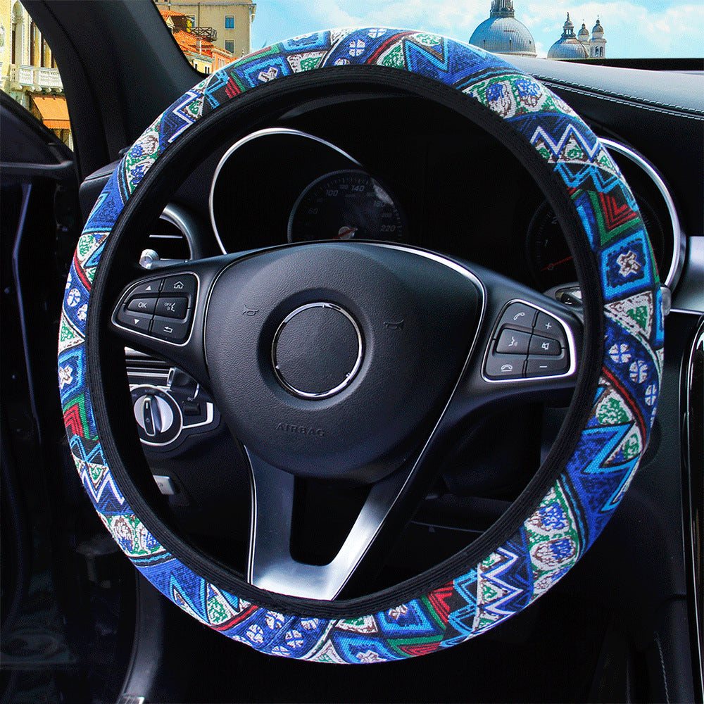 37-38cm Universal Elastic Car Steering Wheel Cover - Four Seasons Ethnic Style Car Interior Accessories