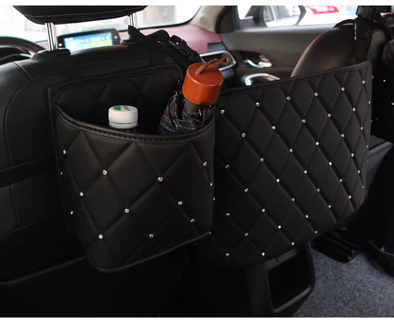 Crystal Rhinestone PU Leather Car Storage Bag Organizer - Delicate Leather
