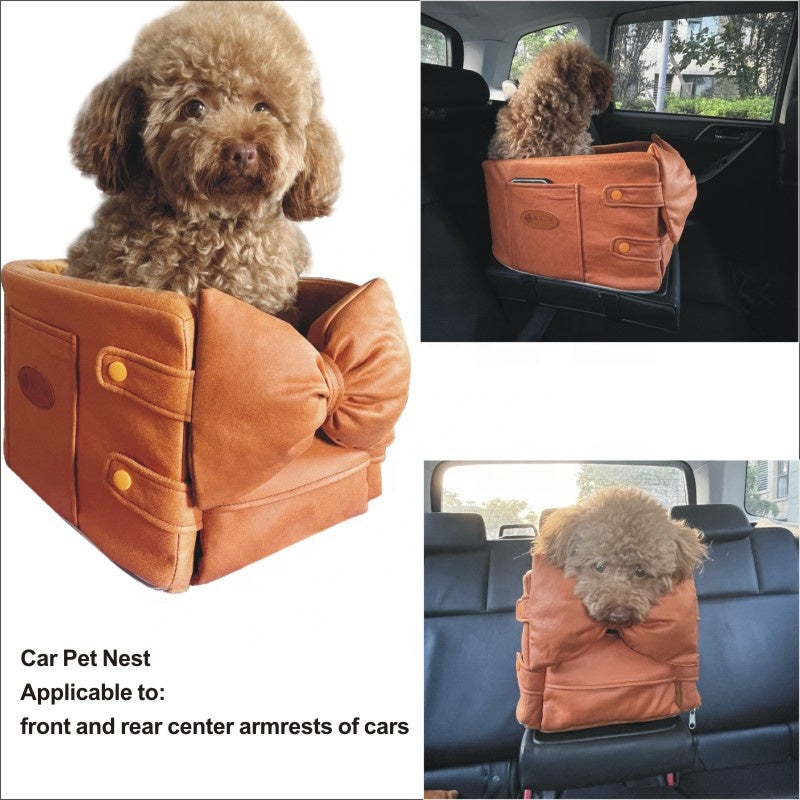 Car Central Control Pet Litter - Cat Car Safety Seat, Four Seasons General Pet Travel Nest - Delicate Leather
