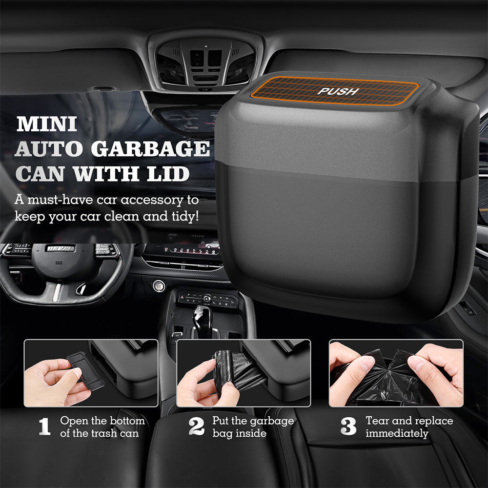 Waterproof Portable Car Door Trash Can - Auto Dustbin Garbage Box with Lid and Rubbish Bag - Delicate Leather