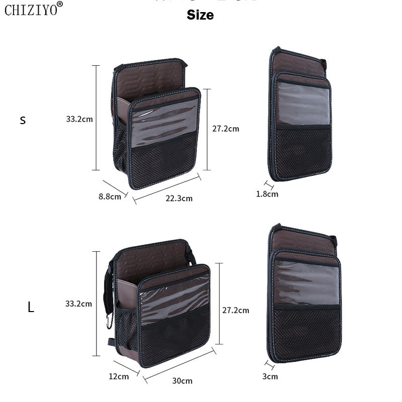 Car Leather Multi-Pocket Handbag Holder - Seat Storage Between Seat Organizer, Kid and Pet Barrier - Delicate Leather