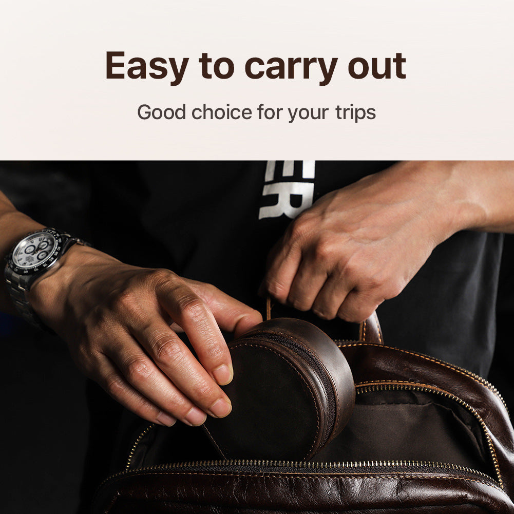 Portable Outdoor Leather Watch Organizer - Vintage Single Watch Travel Case with Removable Watch Pillow - Delicate Leather