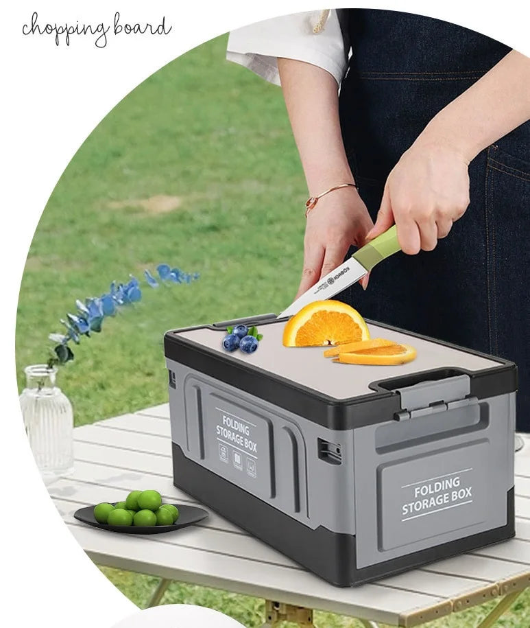 Storage Bin Boxes With Wood Lids, Cargo Organizer SUV Trunk Storage Waterproof Collapsible Durable Multi Compartments - Delicate Leather