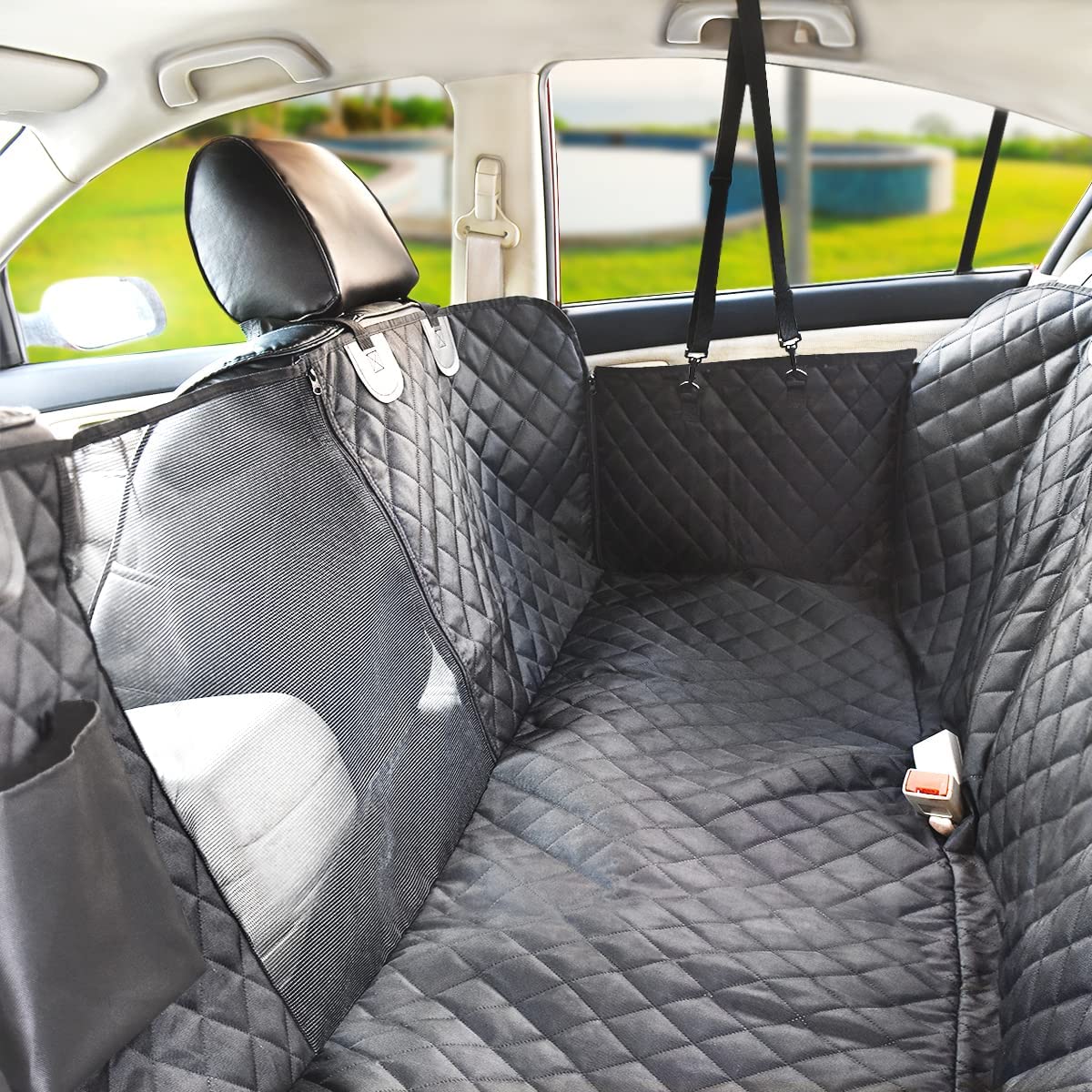 Waterproof Pet Car Mat Protector Hammock with Mesh Window and Pockets