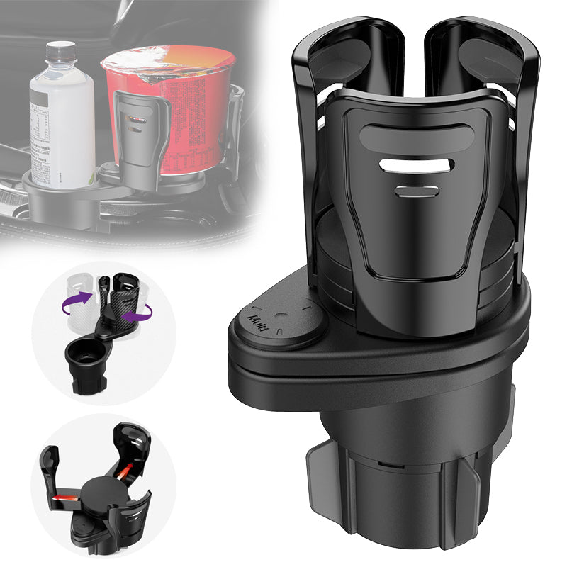 Swivel Base Double Cup Holder - Adjustable 2 in 1 Multifunctional Car Cup Holder, Custom fit for Car - Delicate Leather