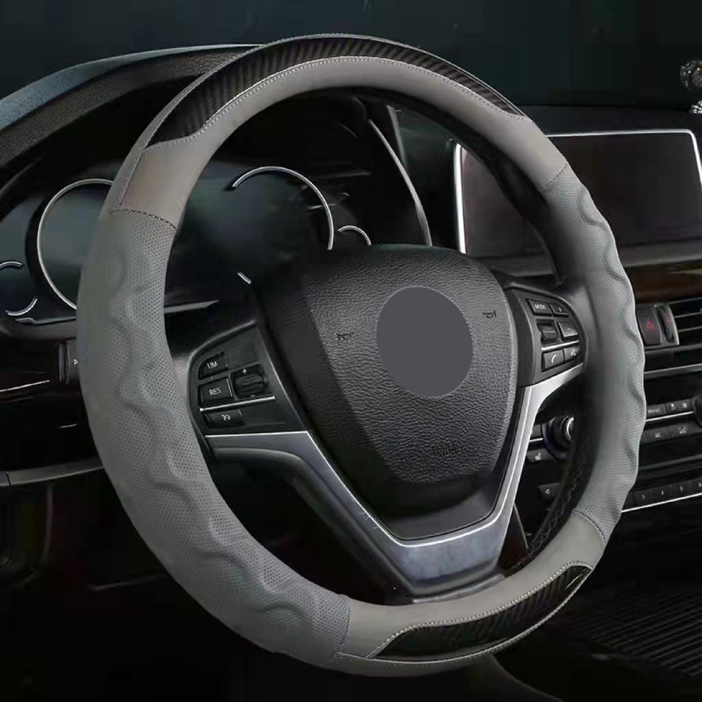 Branded Leather Carbon Fiber Car Steering Wheel Covers - Delicate Leather