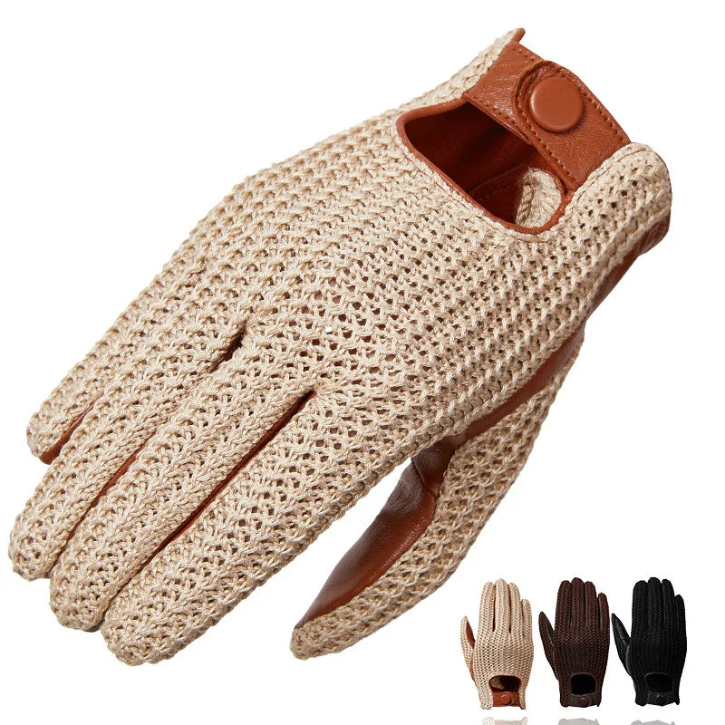 Autumn and Winter Men's Knitted Wool Motorbike Leather Driving Gloves - Delicate Leather
