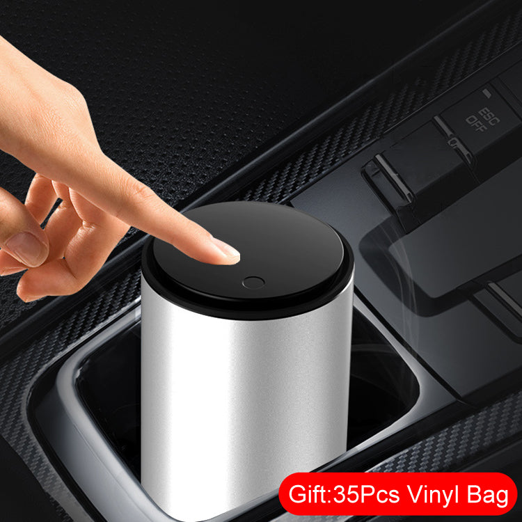 Durable Alloy Aluminum Portable Auto Trash Can - Car Rubbish Bin with Vinyl Plastic Bag, Car Accessories - Delicate Leather