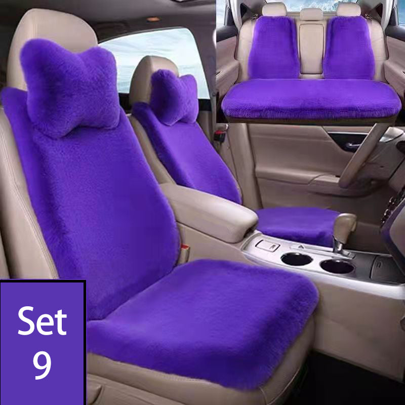 Luxury 9-Piece Set Fur Car Seat Cover Cushion with Neck Pillow for Winter - Delicate Leather