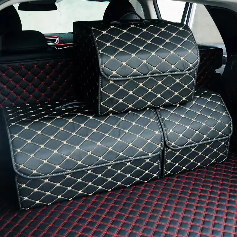 Leather Foldable Car Trunk Organizer - Universal and Collapsible Storage Solution - Delicate Leather