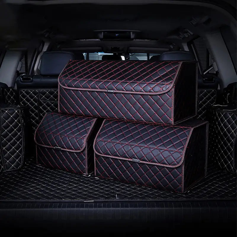 Premium PU Leather Car Trunk Storage Bag - Folding Collapsible Car Organizer Box - Delicate Leather