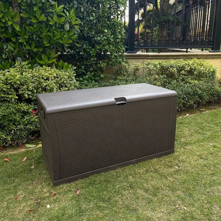 Outdoor Garden Rattan-Style Plastic Storage Box with 450L Capacity - Delicate Leather