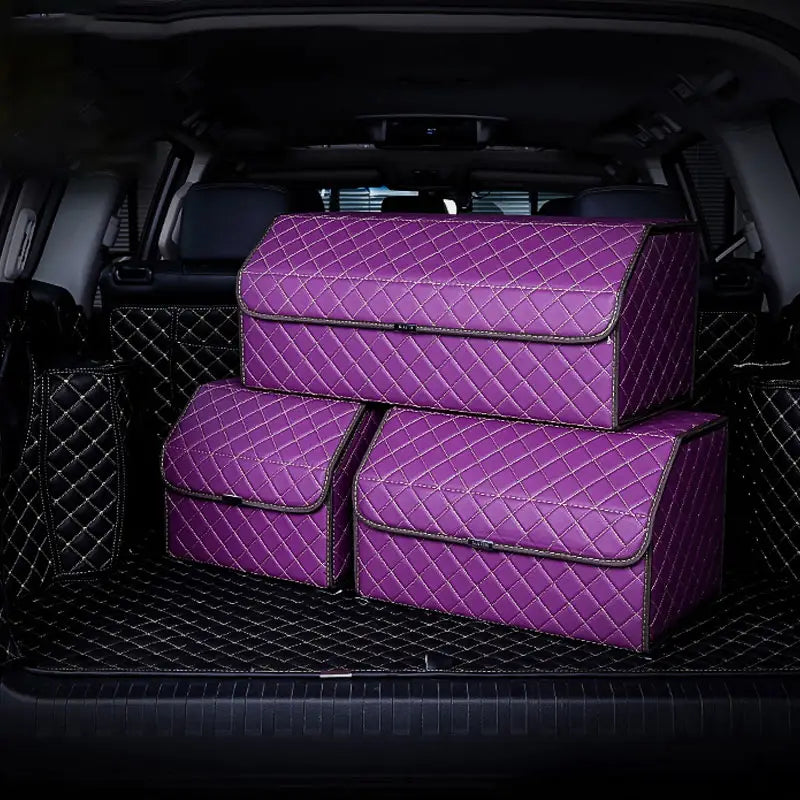 Premium PU Leather Car Trunk Storage Bag - Folding Collapsible Car Organizer Box - Delicate Leather