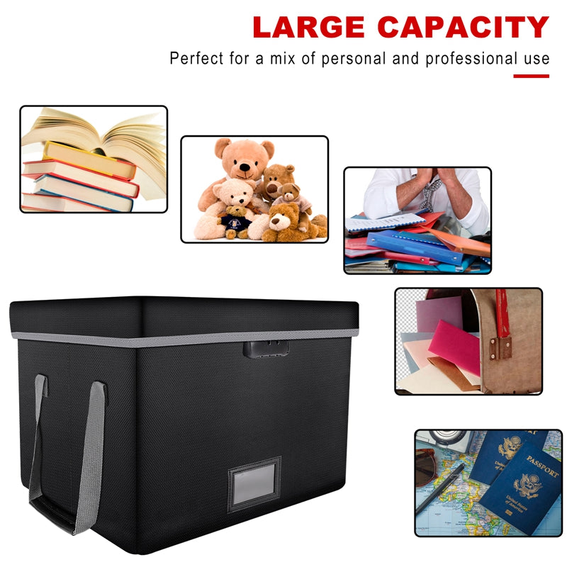 Fireproof File Lock Box with Lift-Off Lid - Collapsible Portable Document Storage Organizer - Delicate Leather