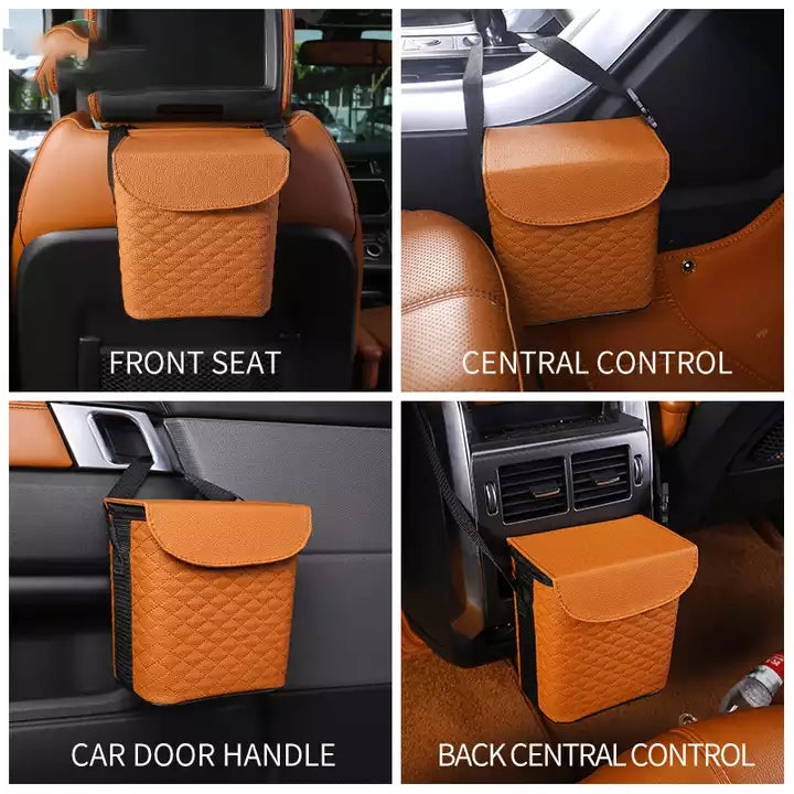 Multifunction PU Leather Seat Back Hanging Storage Bag Box Bucket - Large Capacity Waterproof Car Trash Can and Storage Box - Delicate Leather