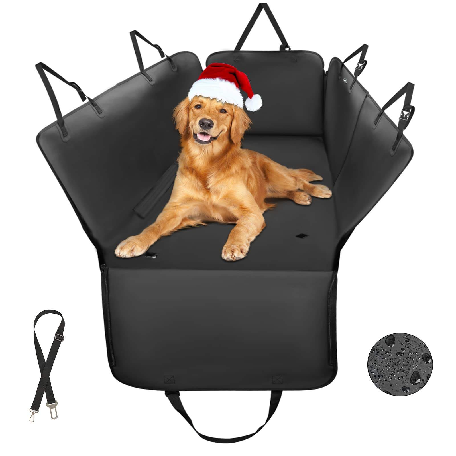 Pet Seat Cover - Waterproof, Anti-slip Back Seat Dog Hammock, Pet Protector for Car Rear Seat with Pockets - Delicate Leather