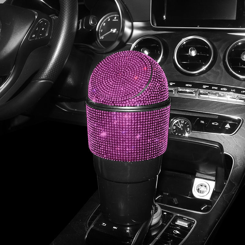 Car Trash Can - Crystal Diamond Auto Dust Case Storage Bottle Holder Sealed Garbage Bin Pressing Type Car Accessories - 2 Pack - Delicate Leather