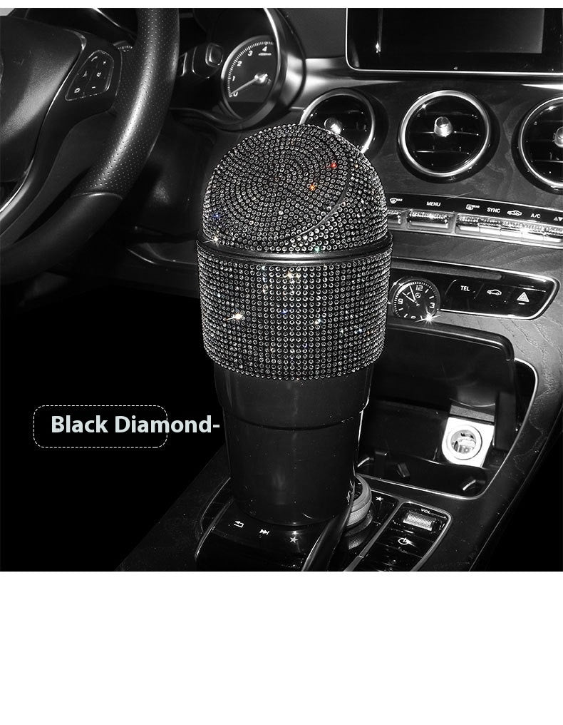 Car Trash Can - Crystal Diamond Auto Dust Case Storage Bottle Holder Sealed Garbage Bin Pressing Type Car Accessories - 2 Pack - Delicate Leather