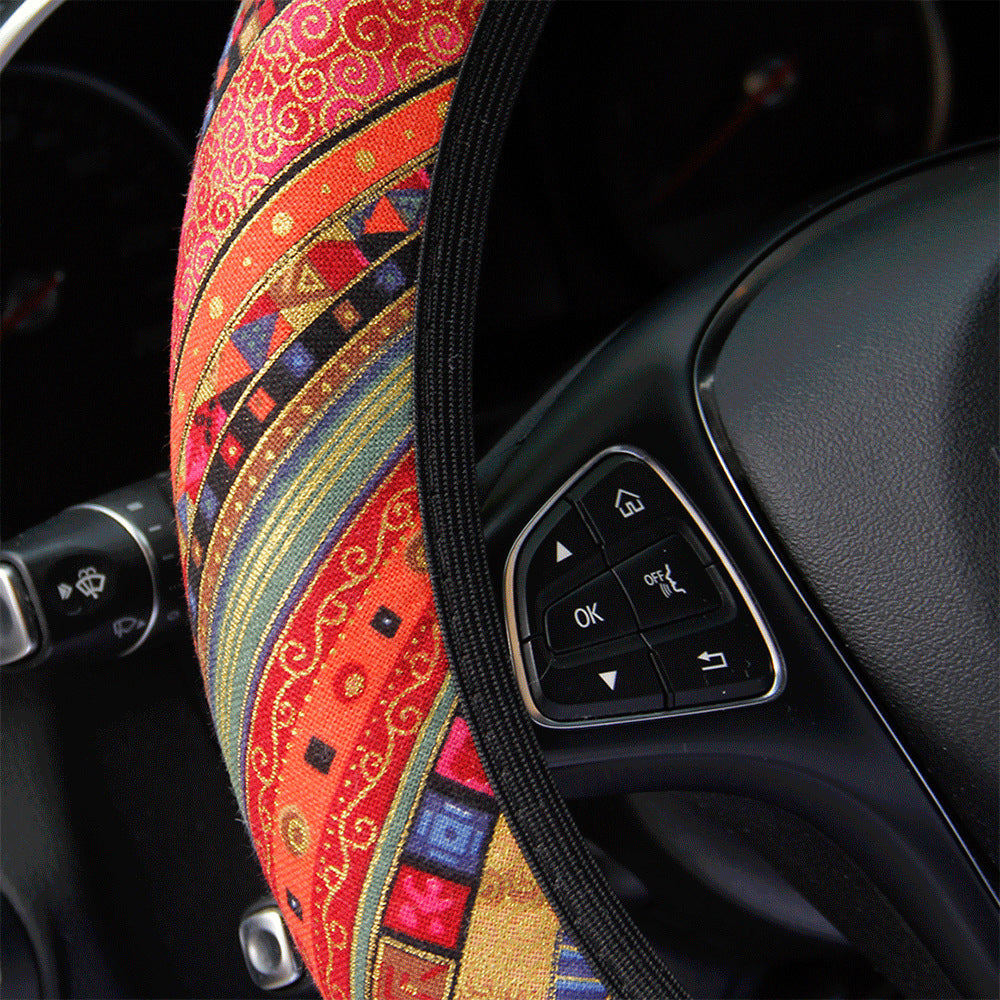 37-38cm Universal Elastic Car Steering Wheel Cover - Four Seasons Ethnic Style Car Interior Accessories