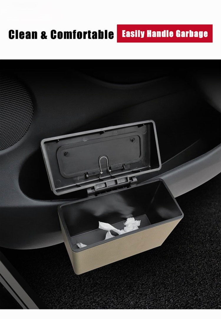 Car Trash Bin Waterproof Portable Garbage Can with Lid, Fit with all car, Mini Car Accessories with Lid and Trash Bag, Cute Car Organizer Bin, Small Garbage Can for Storage and Organization - Delicate Leather