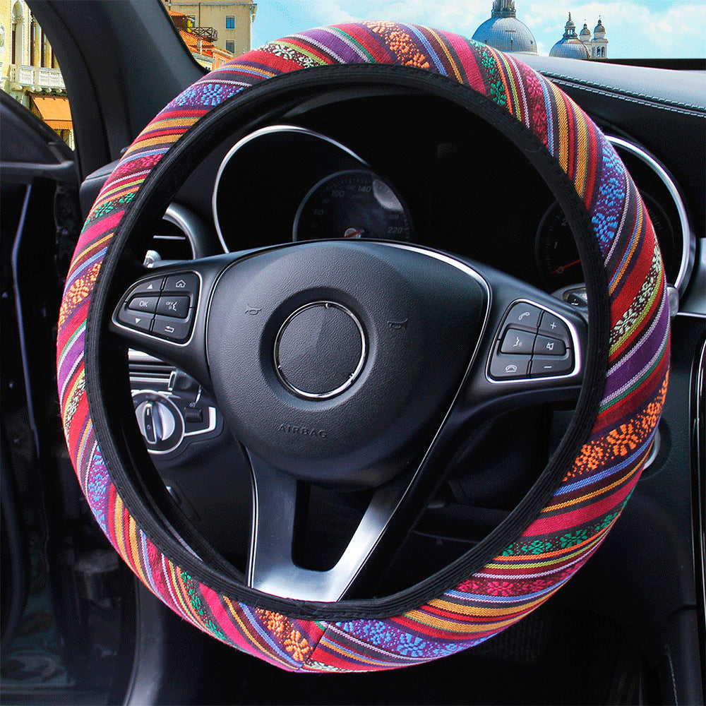 37-38cm Universal Elastic Car Steering Wheel Cover - Four Seasons Ethnic Style Car Interior Accessories