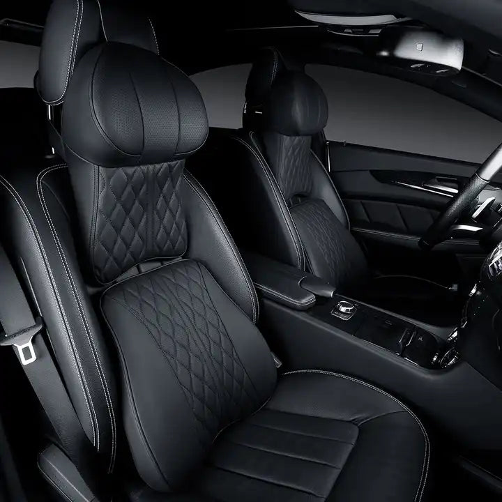 Delicate Leather PU Leather Memory Foam Set Car Neck Pillow and Lumbar Pillow Set for Enhanced Driving Comfort - Delicate Leather