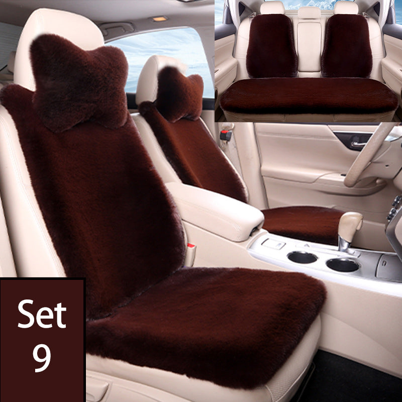 Luxury 9-Piece Set Fur Car Seat Cover Cushion with Neck Pillow for Winter - Delicate Leather