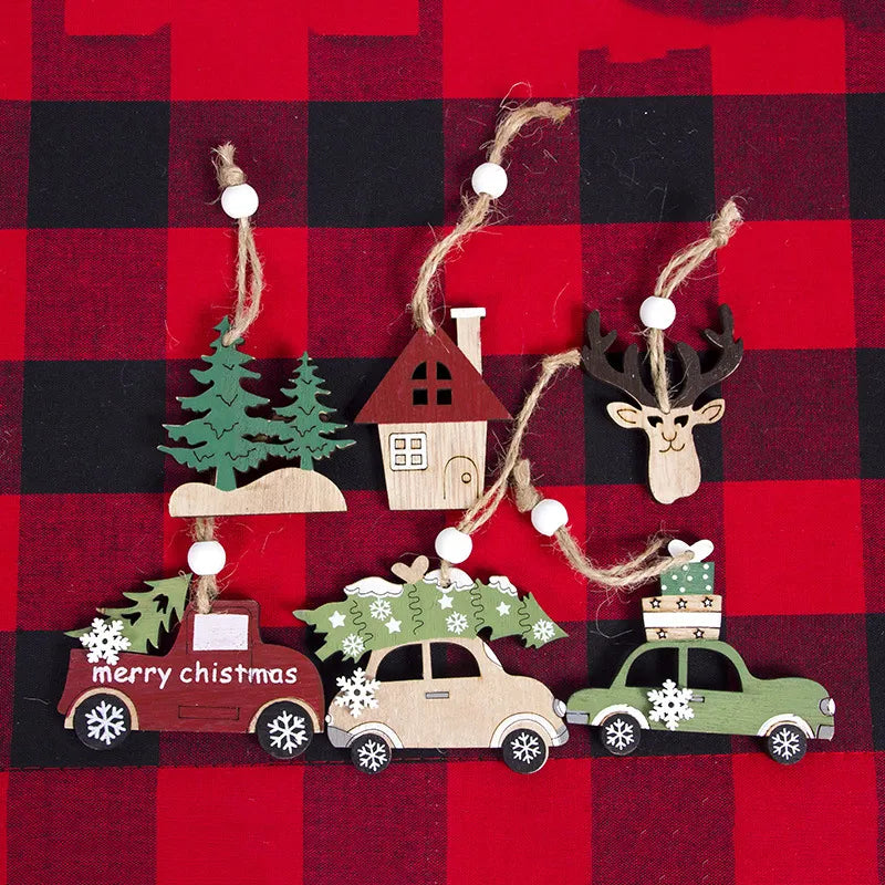 2023 Navidad Christmas Tree Car Decor Wooden Hanging Pendant Elk Christmas Decorations for Home New Year Noel Birthday Gift