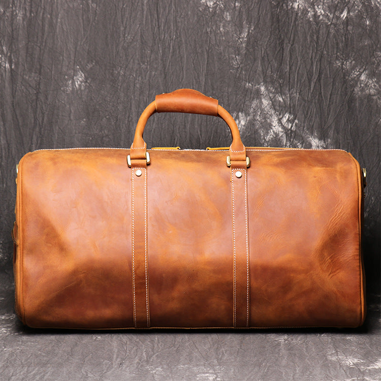 Brown Vintage Leather Duffle Bag with Shoe Compartment - New Design Travel or Overnight Bag for Men and Women - Delicate Leather
