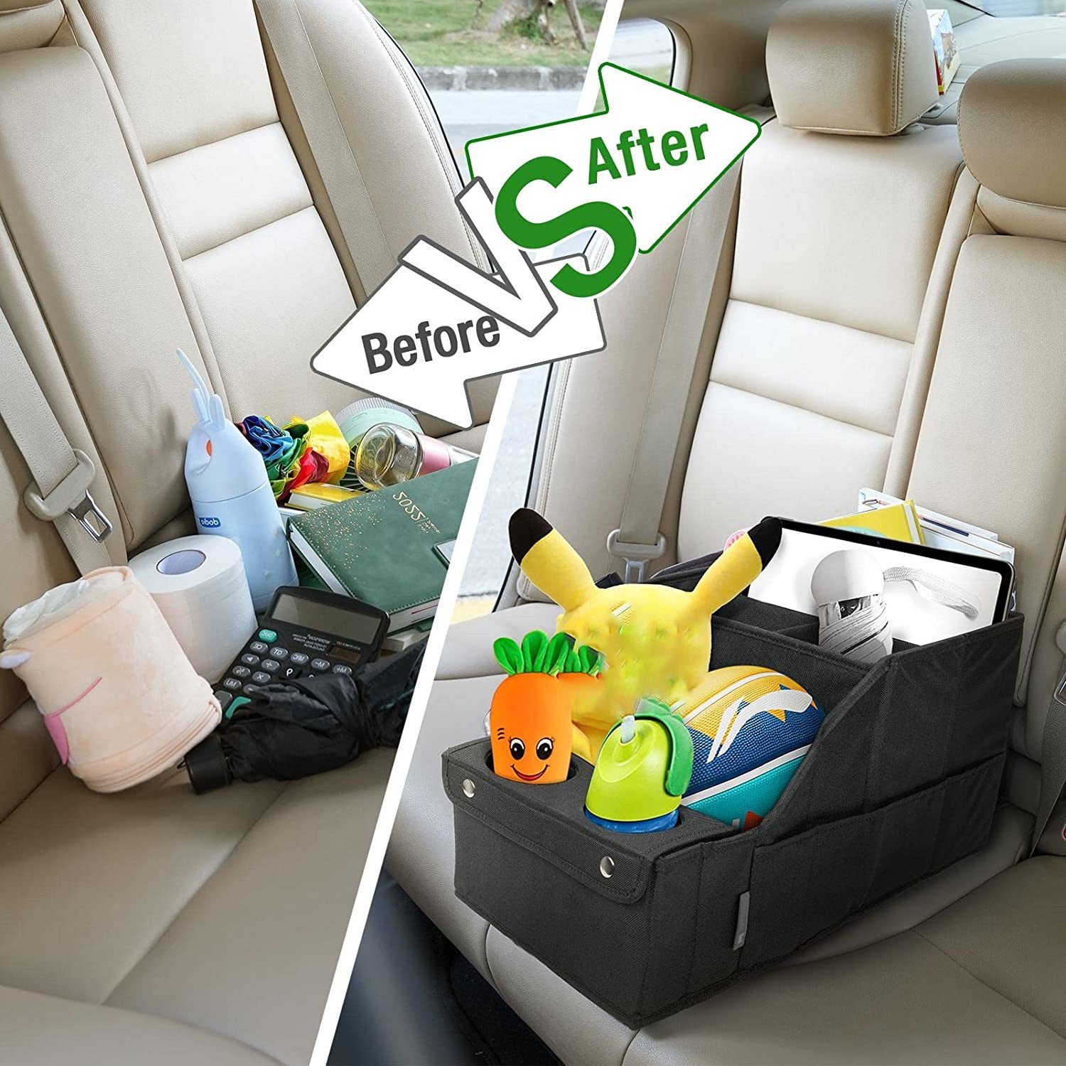 Backseat Car Seat Organizer with 11 Compartments, 2 Cup Holders, and 2 Oversized Side Pockets for Travel and Storage