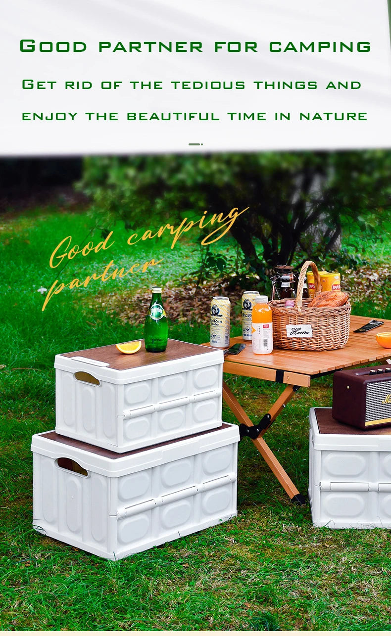 Car Storage Box Made of Durable Plastic Material with Wooden Lid - Ideal for Camping and Storage Needs - Delicate Leather