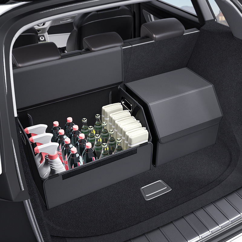 PVC Leather Foldable Universal Storage Box - Collapsible Folding Compartments Car Trunk Organizer - Delicate Leather